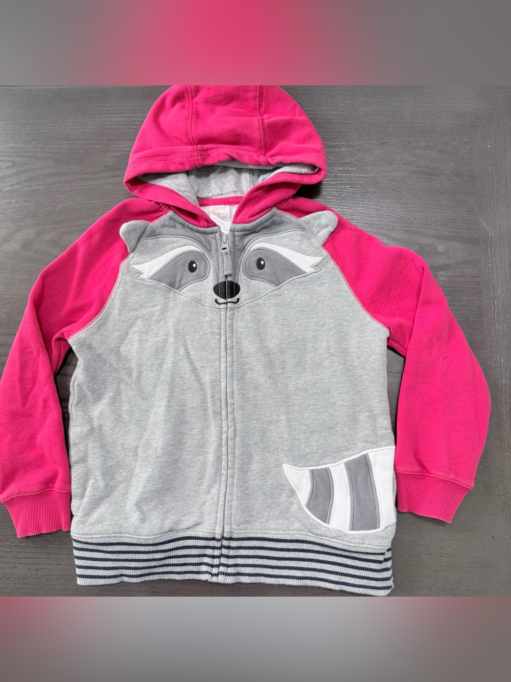 Gymboree Kids Size 6 Raccoon Full Zip Hoodie Pink Gray Animal Ears